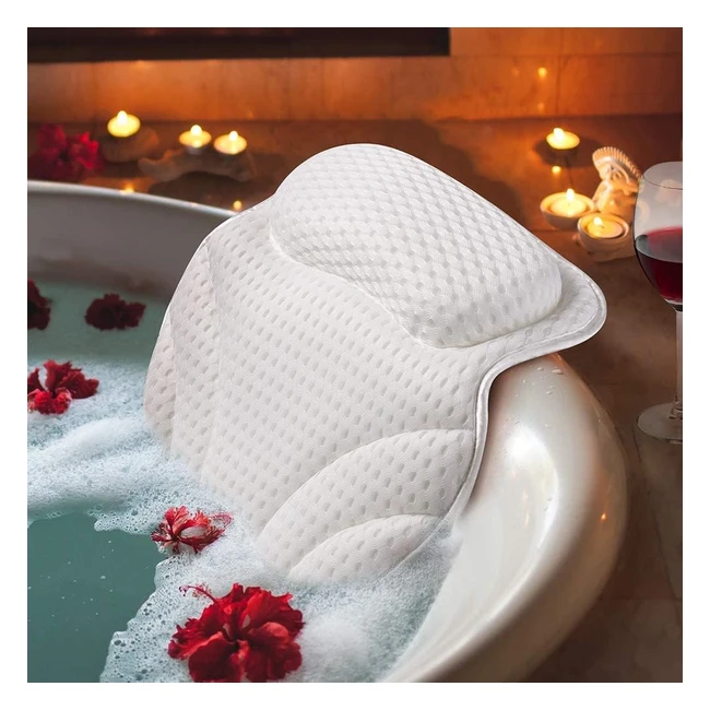 Luxury Bath Pillow 4D Air Mesh - Waterproof Spa Cushion for Neck Back Support - 