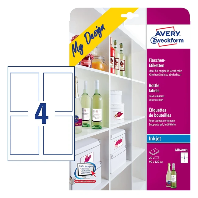 Etiquetas Avery MD4001 para Botellas - Blanco - 90x120mm - Descargas Gratis