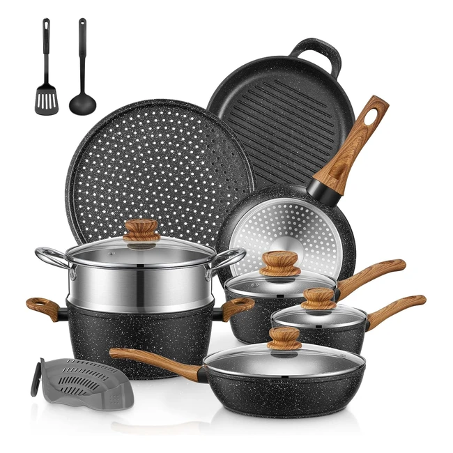 Fohere 15-Piece Pots and Pans Set Aluminum Nonstick Induction Cookware