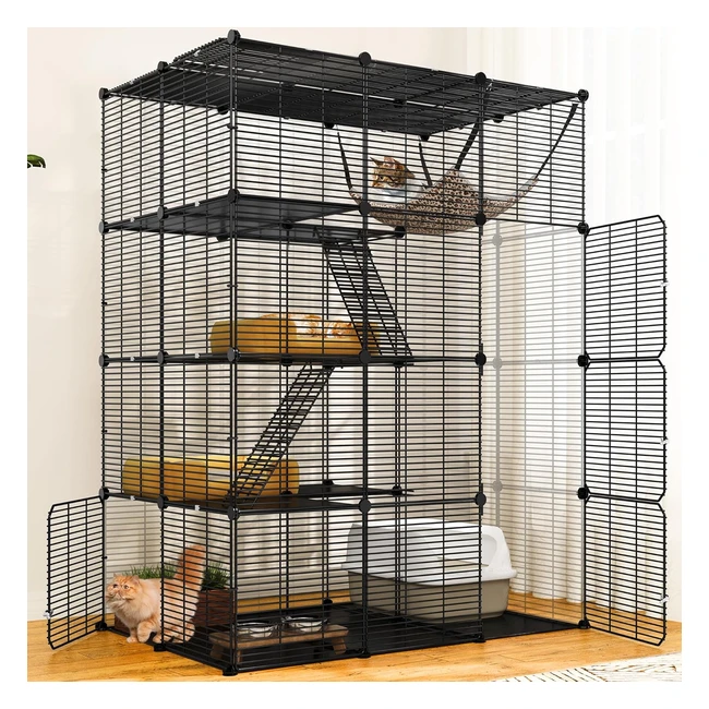 Yitahome 4 Tier Large Cat Cage Indoor with Hammock 4 Doors 3 Ladders Outdoor Cat Enclosure Catio Metal Wire Dense Kennels for 13 Cats Small Animal DIY Detachable Pet Playpen