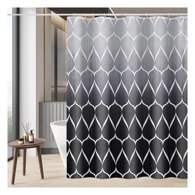 Geruike Weighted Shower Curtain 180x180 cm Grey Black Mould Proof Resistant Machine Washable