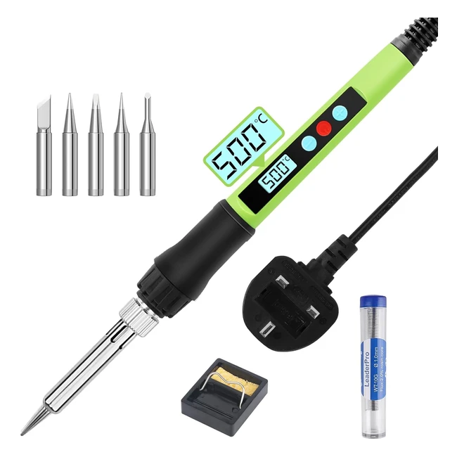 LeaderPro 100W LED Soldering Iron Kit - Temp 180-500C - On/Off Switch - 10g Soldering Wire - 5 Tips - Stand - Welding/Repair/DIY
