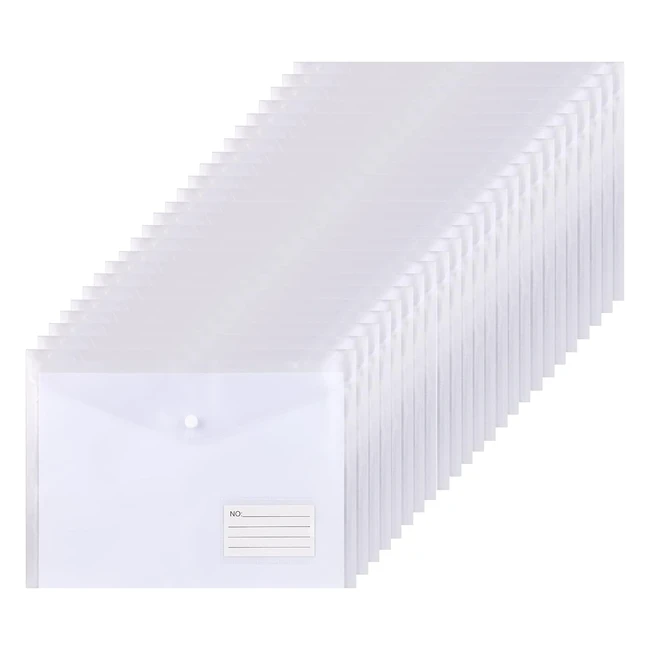Clear Plastic Wallets A4 Folders 24pcs - Waterproof & Sturdy - Snap Button Closure