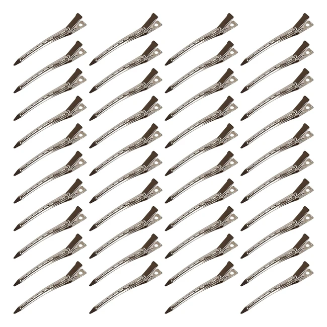 40 Pcs Beayuer Duck Bill Hair Clips - Rustproof Metal Alligator Curl Clips - Hair Styling & Coloring - Silver