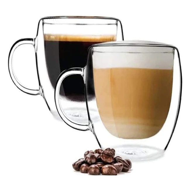 Large Capacity Double-Layer Glass Coffee Cups 350ml - PYYB Insulated Latte Cappuccino Cups