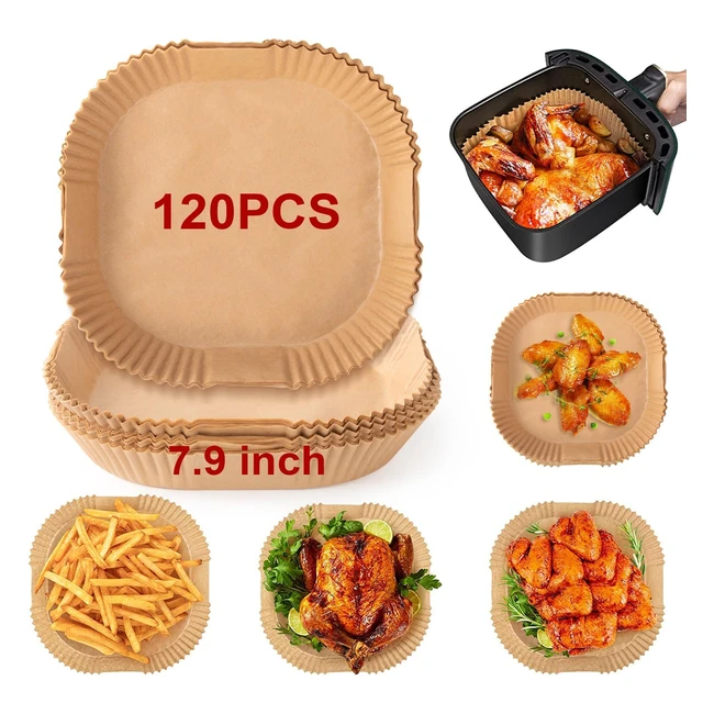 deseboo Air Fryer Disposable Liners 120 Pcs - Non Stick Double-Sided Coating - Food Grade - Fit for 5.8L Air Fryers