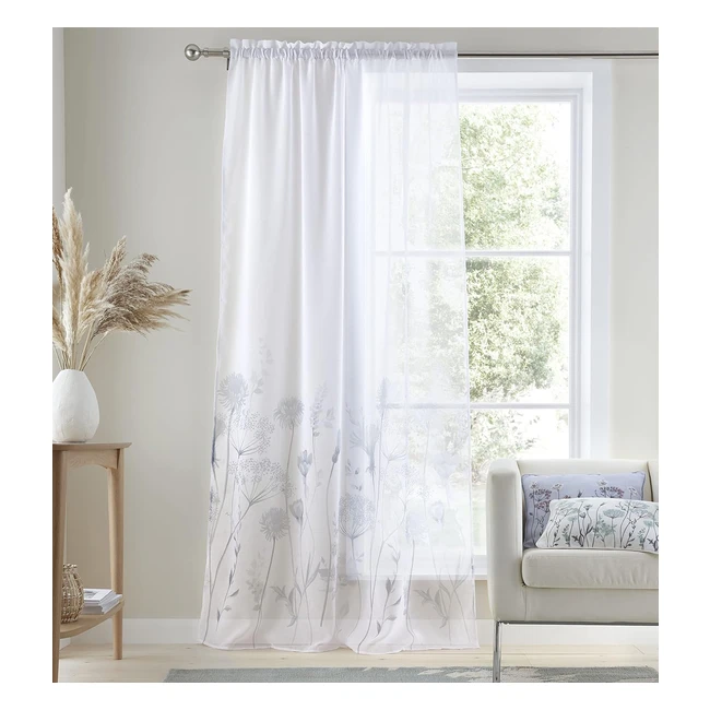 Catherine Lansfield Meadowsweet Floral Voile Curtain Panel 55x54 - White