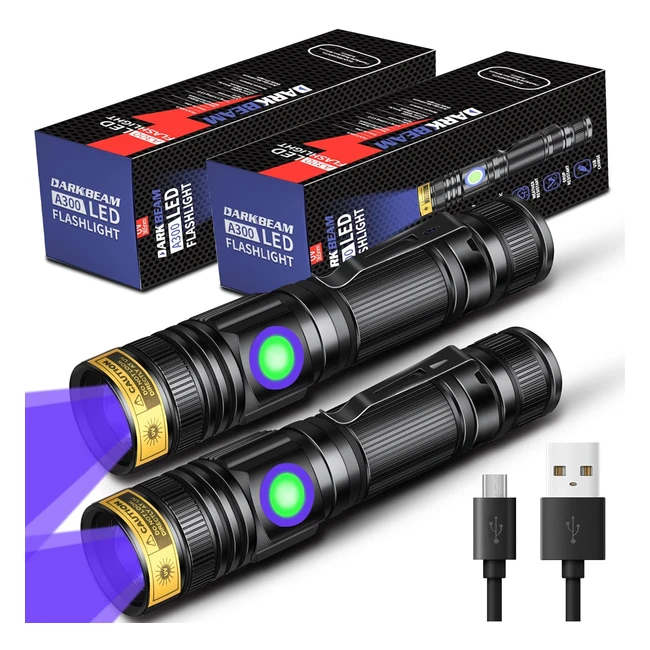Darkbeam UV Light Torch 365nm Rechargeable Flashlight 2 Pack