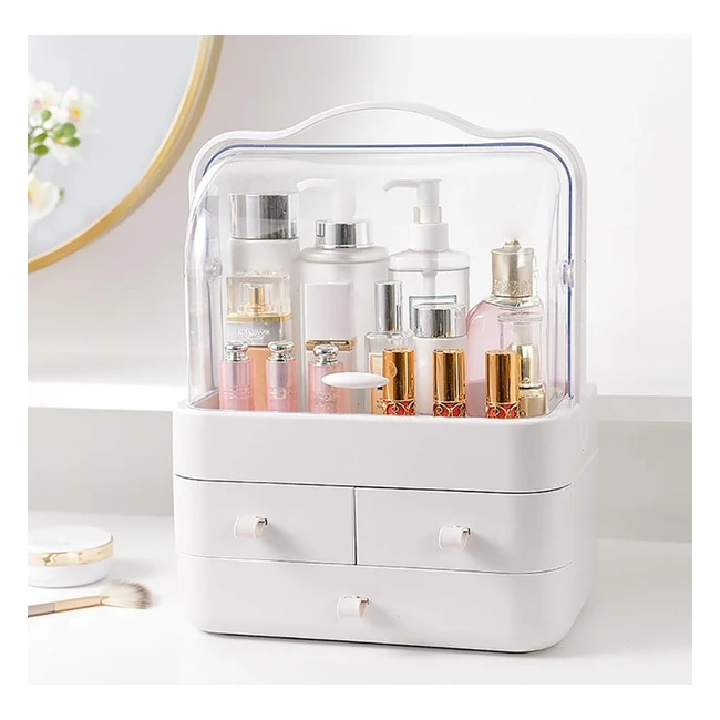 Yunnasi Makeup Organiser Skincare Dressing Table Storage - Dustproof Waterproof White