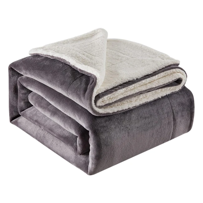 Lifewit Sherpa Throw Blanket - Soft  Warm Fuzzy Fleece - Grey 220cm x 240cm