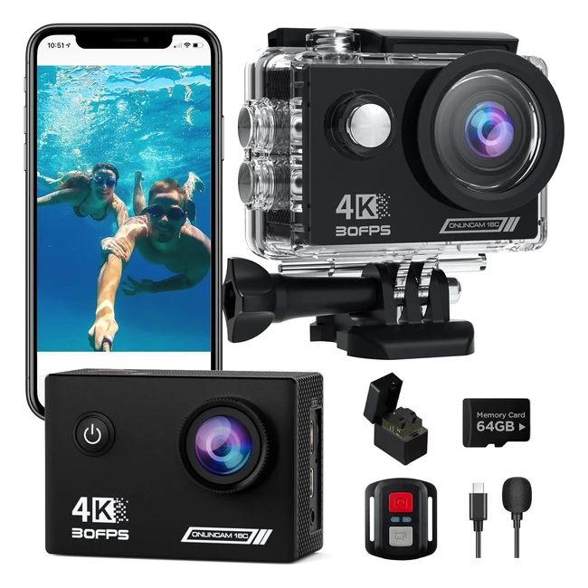 Action Cam 4K Timnut con SD Card 64GB - Fotocamera Subacquea HD WiFi 20MP