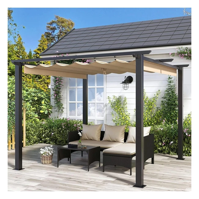 Bigzzia 3mx3m Metal Pergola Retractable Roof Outdoor Gazebo SPF15 PU Coated Canopy