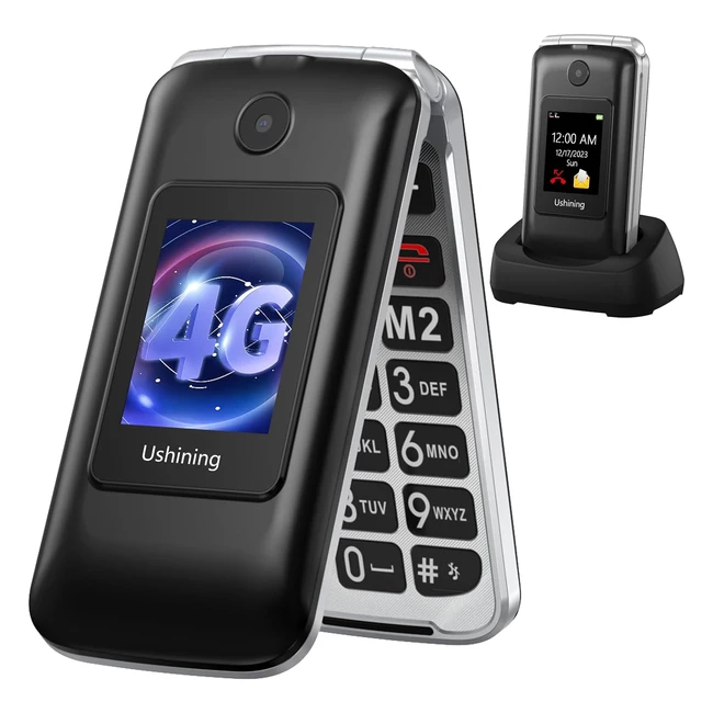 Ushining Teléfono Móvil 4G para Personas Mayores con Teclas Grandes y Botón SOS - Negro