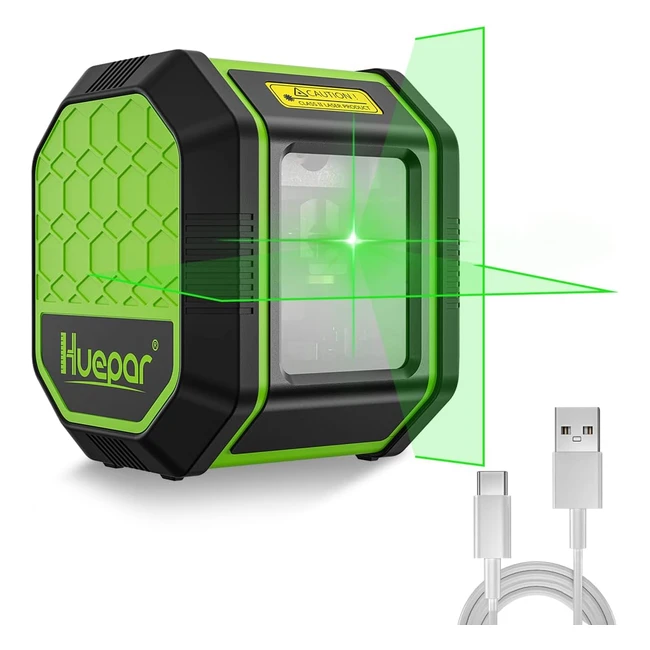 Huepar 30m Self-Leveling Green Cross Line Laser - USB Rechargeable Li-Ion - IP54