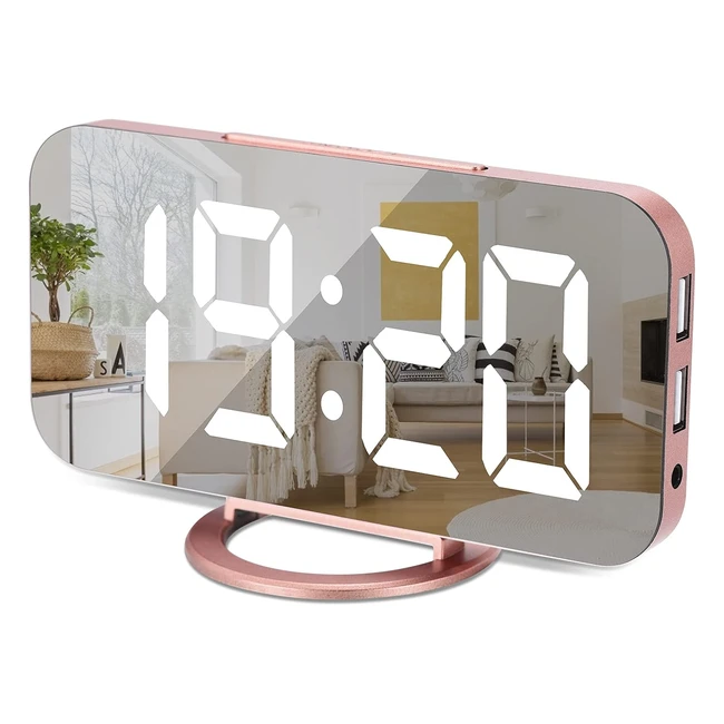 Szelam Large LED Digital Alarm Clock Mirror Surface Makeup Diming Mode 3 Brightn