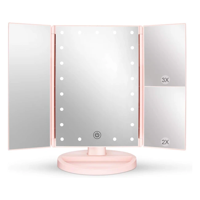 deweisn Trifold Lighted Vanity Mirror 21 LED Touch Screen 3x2x1x Magnification C