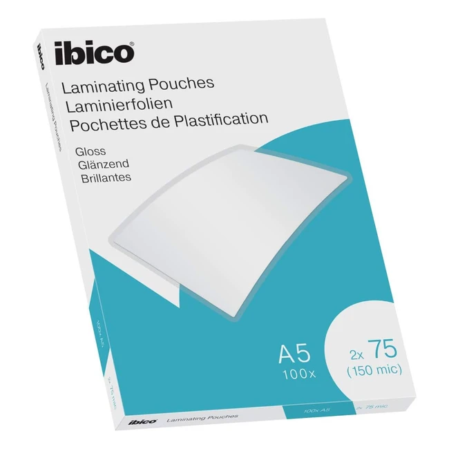 ibico A5 Laminating Pouches Gloss Finish 150 Micron Pack of 100 - Crystal Clear 627314