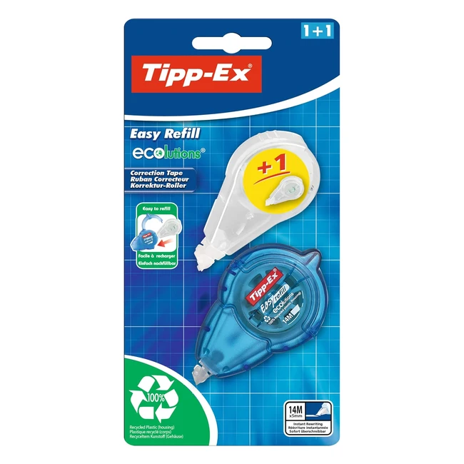 Tipp-Ex Easy Refill Ecolutions Korrekturroller mit Nachfüllkassette 14 m x 5 mm - Ideal für Büro, Homeoffice oder Schule