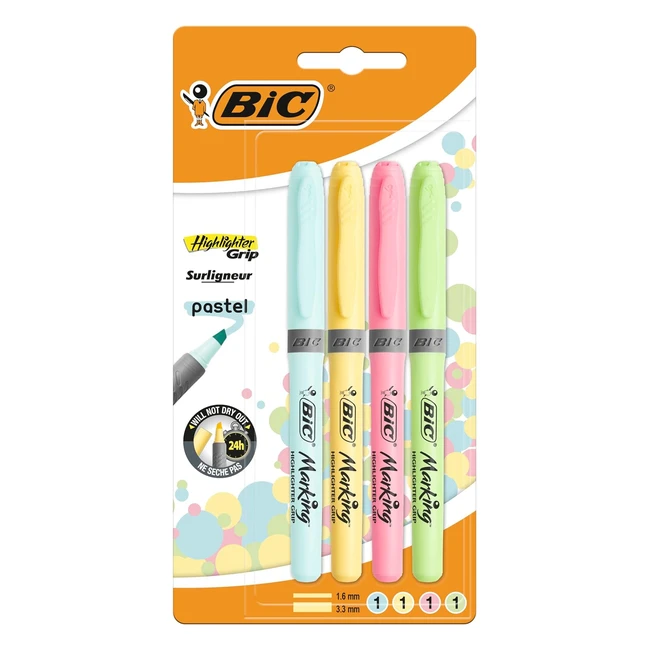 BIC Pastell Highlighter Set 4 Farben 16 mm 33 mm Linienbreite Trockenschutz