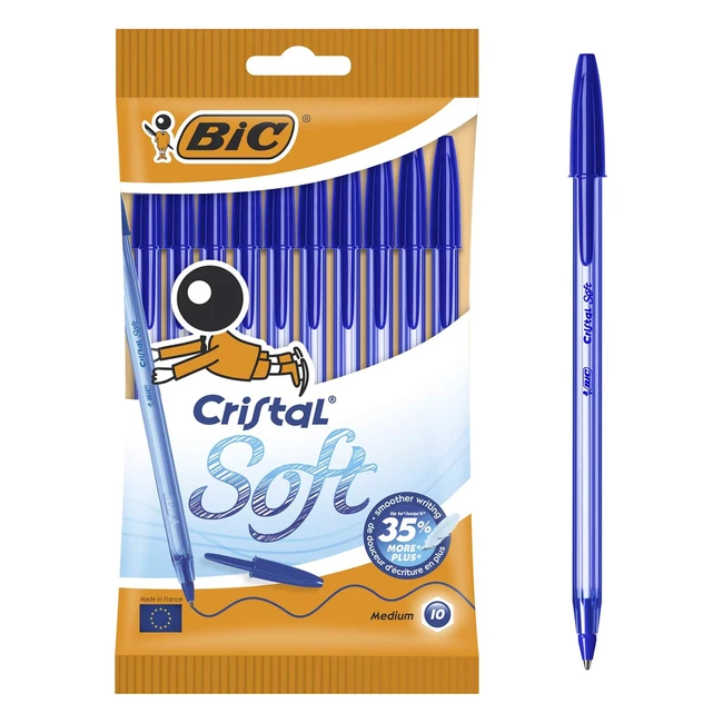 BIC Cristal Soft Kugelschreiber blau 10er Pack - Weiche Mine Wolframkarbid Kuge