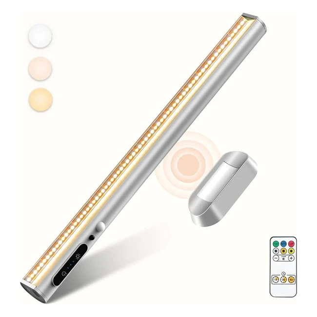 Bravzurg Motion Sensor LED Strip Light Bar 4000mAh Rechargeable Dimmable Remote Control Under Cabinet Kitchen Light - Silver