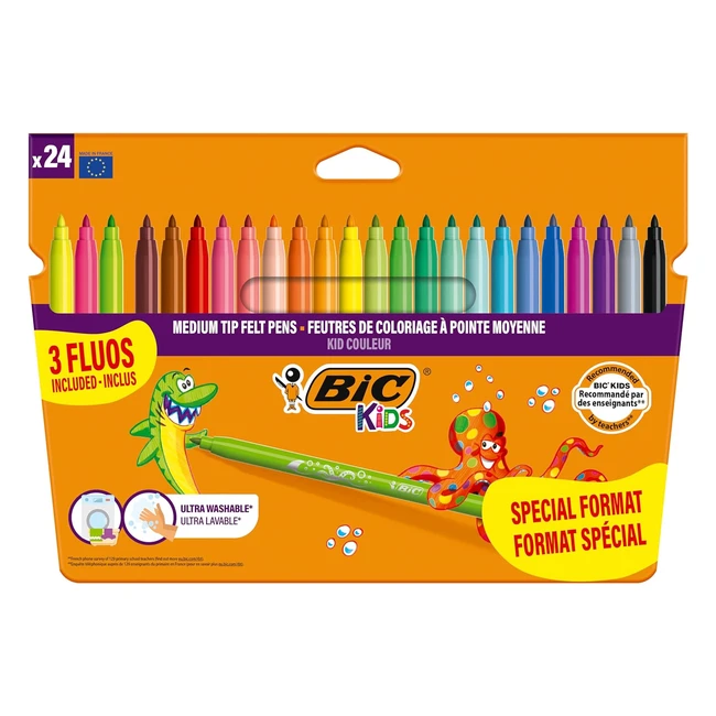 BIC Kids Filzstifte Set Kid Couleur Fasermaler 24 Farben inkl Neonfarben