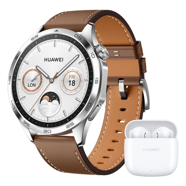 Huawei Watch GT 4 Smartwatch 46mm - Bis zu 2 Wochen Akkulaufzeit - Android & iOS - Kalorienmanagement - Professionelles Gesundheitsmanagement - GPS - Deutsche Version - Braun FreeBuds Se 2