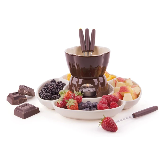 Service fondue au chocolat Excelsa 8 pièces - Céramique crème/marron