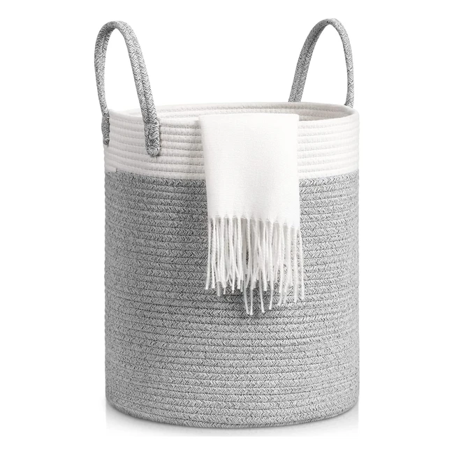 Tesmien Large Laundry Basket for Kids Baby - Foldable Cotton Rope Blanket Basket - Nursery Decor - Grey/White