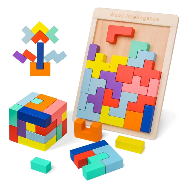 Giochi Montessori Vorhot Puzzle 3D Legno Tetris 30 Blocchi Geometrici 3-6 Anni