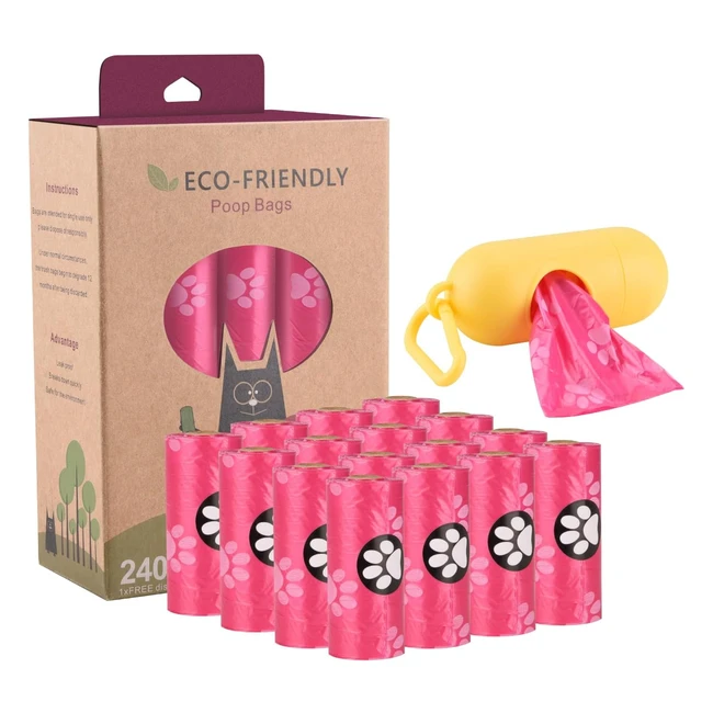 JBBFCAN Dog Poo Bags 240 Pink Large Poop Bags with Dispenser - Super Strong  Le