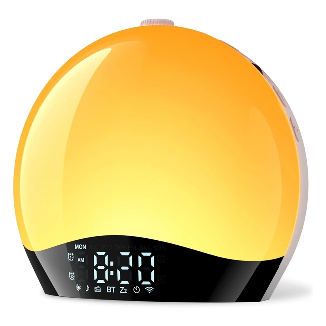 Réveil lumineux simulateur d'aube avec haut-parleur Bluetooth - 16 couleurs 20 niveaux de luminosité