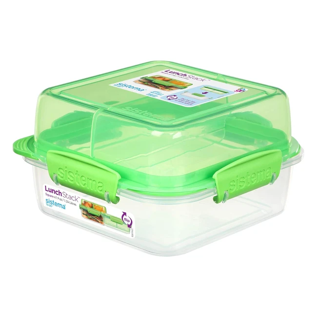 Sistema Lunch Stack Square To Go Lunch Box 124L - BPA-Free - Assorted Colours