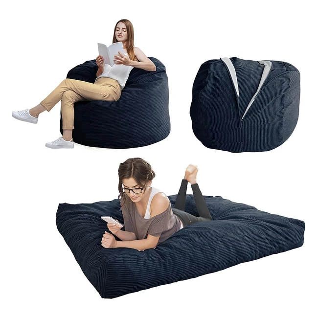 Maxyoyo Bean Bag Bed Convertible Dark Blue Double Sofa SoftCover FluffyFillin