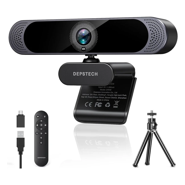 Depstech 4K Webcam Ultra HD 1255 Sony Sensor Remote Control Auto Focus Streaming Camera