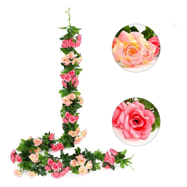 JustoYou 2pcs 76ft Double Color Artificial Fake Rose Garland Vines  Pink  Wedd