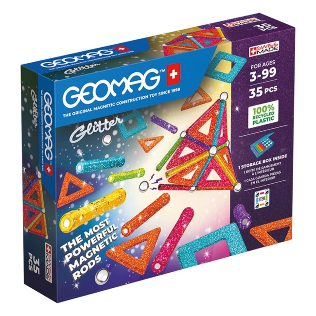 Geomag Glitter Recycled Constructions Magntiques Paillets - Pack 35 Pices