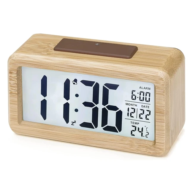 Aboveclock Digital Alarm Clock - Wooden Bedside Clock - Large LCD Display - Snoo