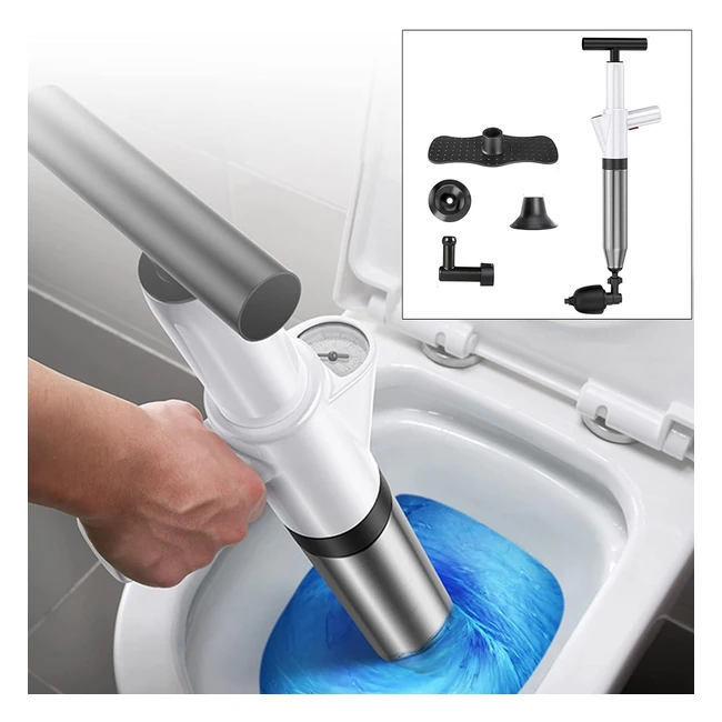 WCIC Déboucheur Toilette Haute Pression avec 4 Têtes Remplaçables - Pompe WC Déboucheur de Canalisation - Blanc