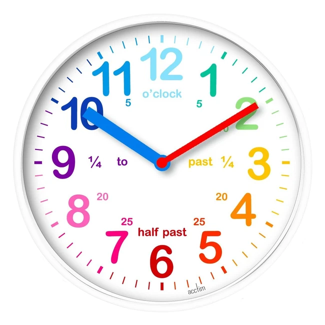 Acctim 22522 Wickford Kids Wall Clock in White - Fun Learning Quartz 20cm