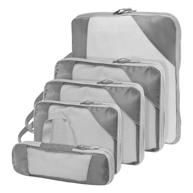 Compression Packing Cubes for Suitcases - Travel Organizer Bags Set - Lightweight Packing Organizers - Set of 5 - Grey