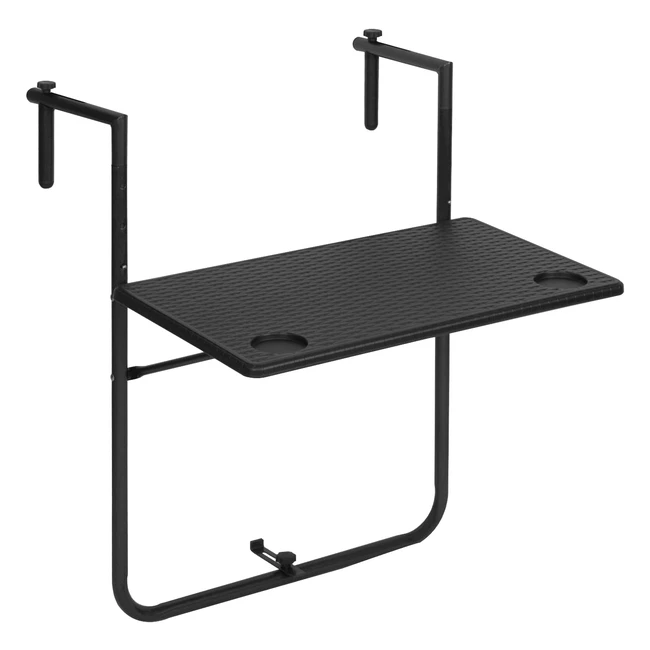 WOLTU Balkonhängetisch klappbar CPT8142SZ - Beistelltisch mit 3 höhenverstellbarer Tischplatte 60x36 cm in Rattanoptik Schwarz