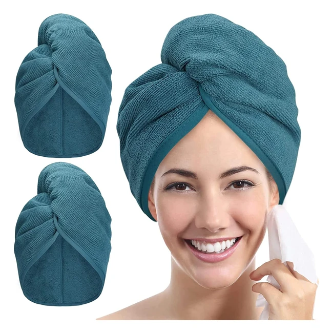 Youlertex Microfibre Hair Towel Wrap 2Pack - Super Absorbent Rapid Drying Towel for Women - Curly Long Wet Hair - Antifrizz Haze Blue