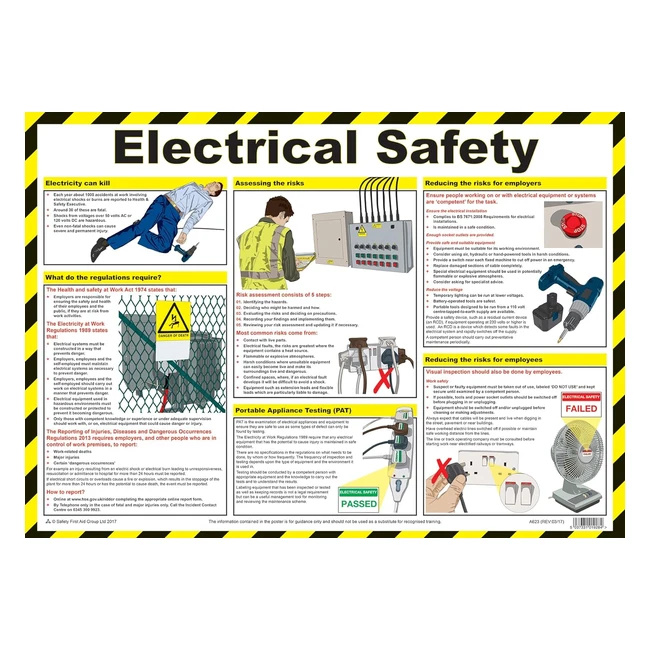 Safety First Aid Group Electrical Safety Poster Laminated A2 - Prevent Accidents & Maintain Healthy Environment
