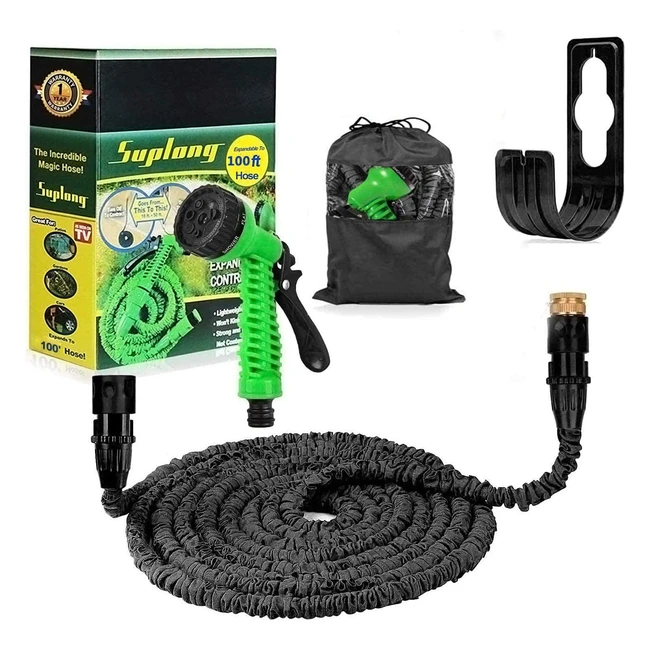 Suplong Expandable Garden Hose 100ft - Lightweight Flexible Hose with 7 Function Spray Nozzle