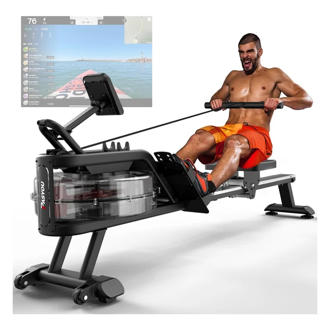 Pasyou Water Rowing Machine Foldable Rower Home Gym PW30 350lb Bluetooth LCD Tablet Stand