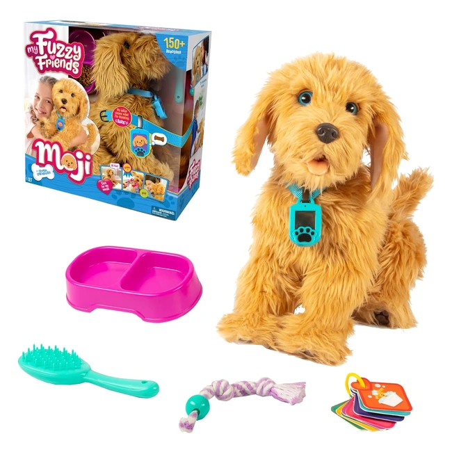Moji Interactive Labradoodle Plush Toy - Touch & Voice Responsive - 150+ Sounds - 10 Tricks - Animated Emoji Collar