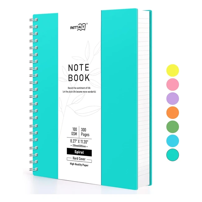 Rettacy A4 Notebook 150 Sheets Colorful Spiral 300 Pages PVC Hardcover College Ruled Paper