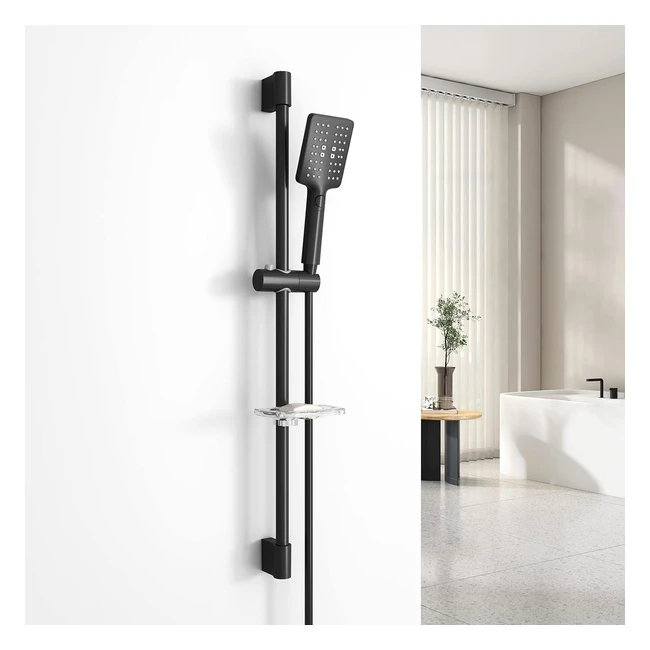Emke Duschsystem Schwarz 85 cm Handbrause 150 cm Schlauch Seifenhalter Duschstange für Badezimmer Duschsäule