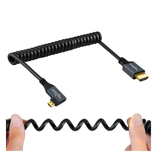 Twozoh Right Angled Coiled Micro HDMI to HDMI Cable 90 Degree 3D 4K 1080P